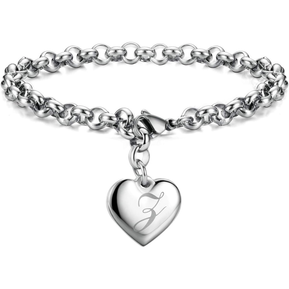 ❤️Letter Z Silver Heart Initial Charm Bracelet